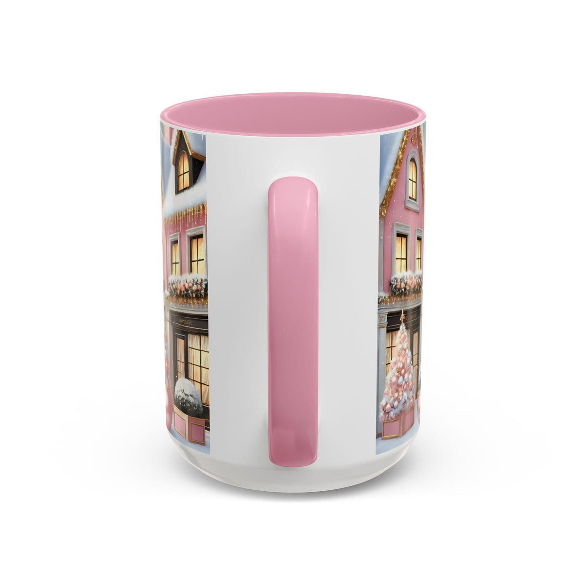 Pink Christmas Village Mug, Christmas Coffee Mug, Elegant Pastel Winter Village Ceramic Cup, Christmas Home Decor Kitchen, Winter Mug 15oz