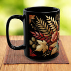 Fall Coffee Mug, Country Fall Autumn Mug, Maple Leaf Mug Pressed Flowers Leaves Style Mug Fall Colors Autumn Lover Gift Rustic Fall Mug 15oz