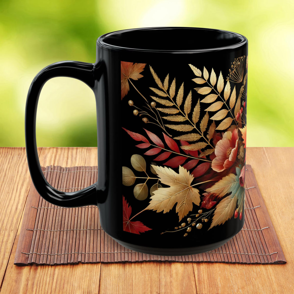 Fall Coffee Mug, Country Fall Autumn Mug, Maple Leaf Mug Pressed Flowers Leaves Style Mug Fall Colors Autumn Lover Gift Rustic Fall Mug 15oz