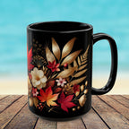 Fall Coffee Mug, Country Fall Autumn Mug, Maple Leaf Mug Pressed Flowers Leaves Style Mug Fall Colors Autumn Lover Gift Rustic Fall Mug 15oz