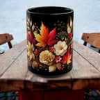 Fall Coffee Mug, Country Fall Autumn Mug, Maple Leaf Mug Pressed Flowers Leaves Style Mug Fall Colors Autumn Lover Gift Rustic Fall Mug 15oz