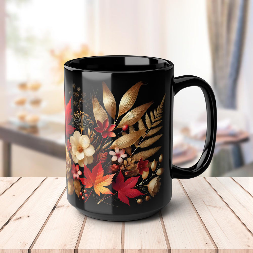 Fall Coffee Mug, Country Fall Autumn Mug, Maple Leaf Mug Pressed Flowers Leaves Style Mug Fall Colors Autumn Lover Gift Rustic Fall Mug 15oz