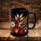 Fall Coffee Mug, Country Fall Autumn Mug, Maple Leaf Mug Pressed Flowers Leaves Style Mug Fall Colors Autumn Lover Gift Rustic Fall Mug 15oz