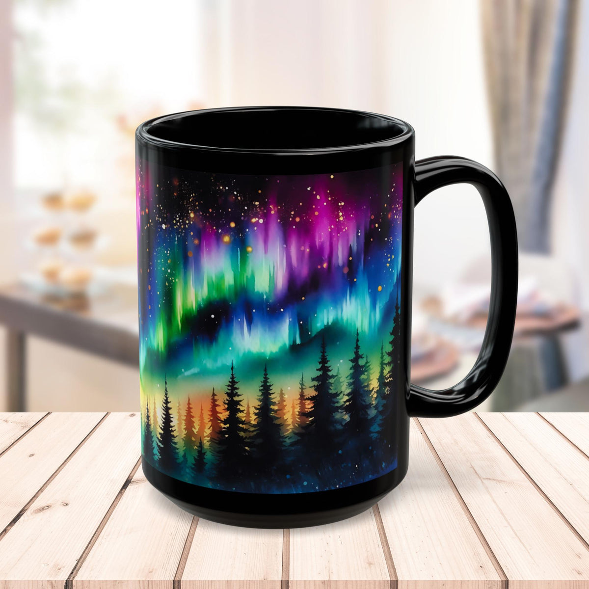 Northern Lights Mug, Aurora Borealis Cup, Northern Lights Drinkware, Colorful Sky Mug, Celestial Ceramic Mug, Xmas Gift Black Mug 11oz, 15oz