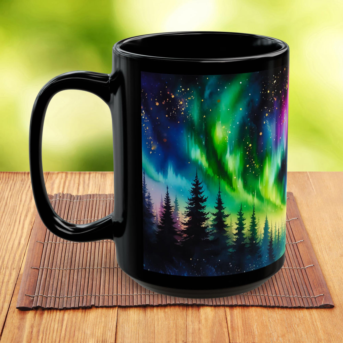 Northern Lights Mug, Aurora Borealis Cup, Northern Lights Drinkware, Colorful Sky Mug, Celestial Ceramic Mug, Xmas Gift Black Mug 11oz, 15oz