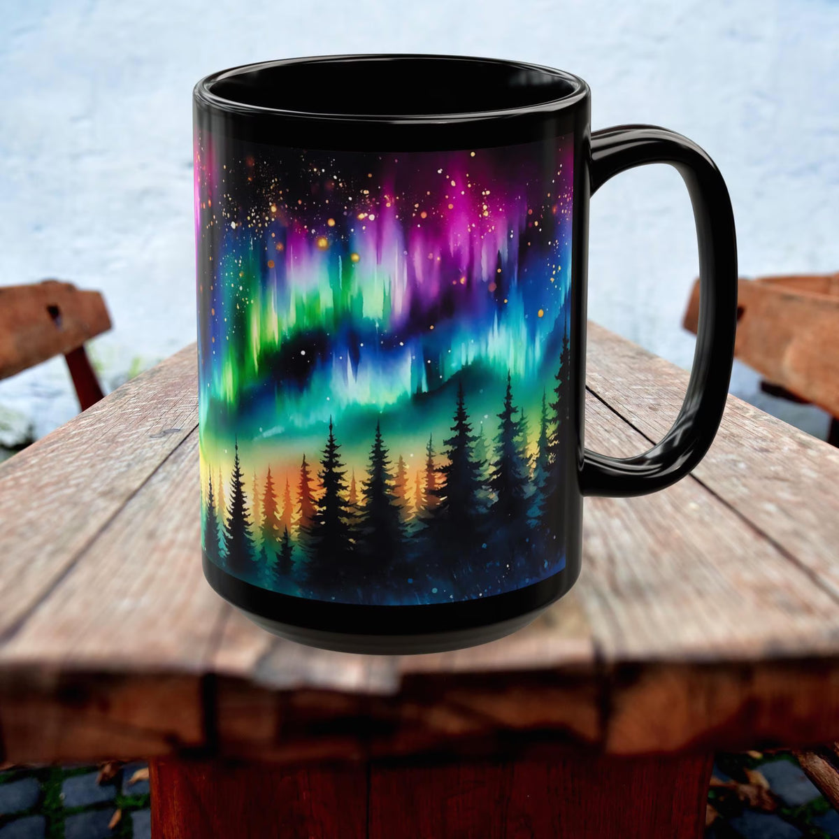 Northern Lights Mug, Aurora Borealis Cup, Northern Lights Drinkware, Colorful Sky Mug, Celestial Ceramic Mug, Xmas Gift Black Mug 11oz, 15oz