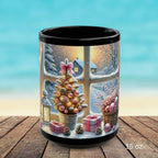 Cozy Christmas Snowy Window View Mug, Christmas Coffee Mug, Pink Holiday Decor Coffee Cup, Festive Kitchen Gift, Winter Mug 11oz, 15oz