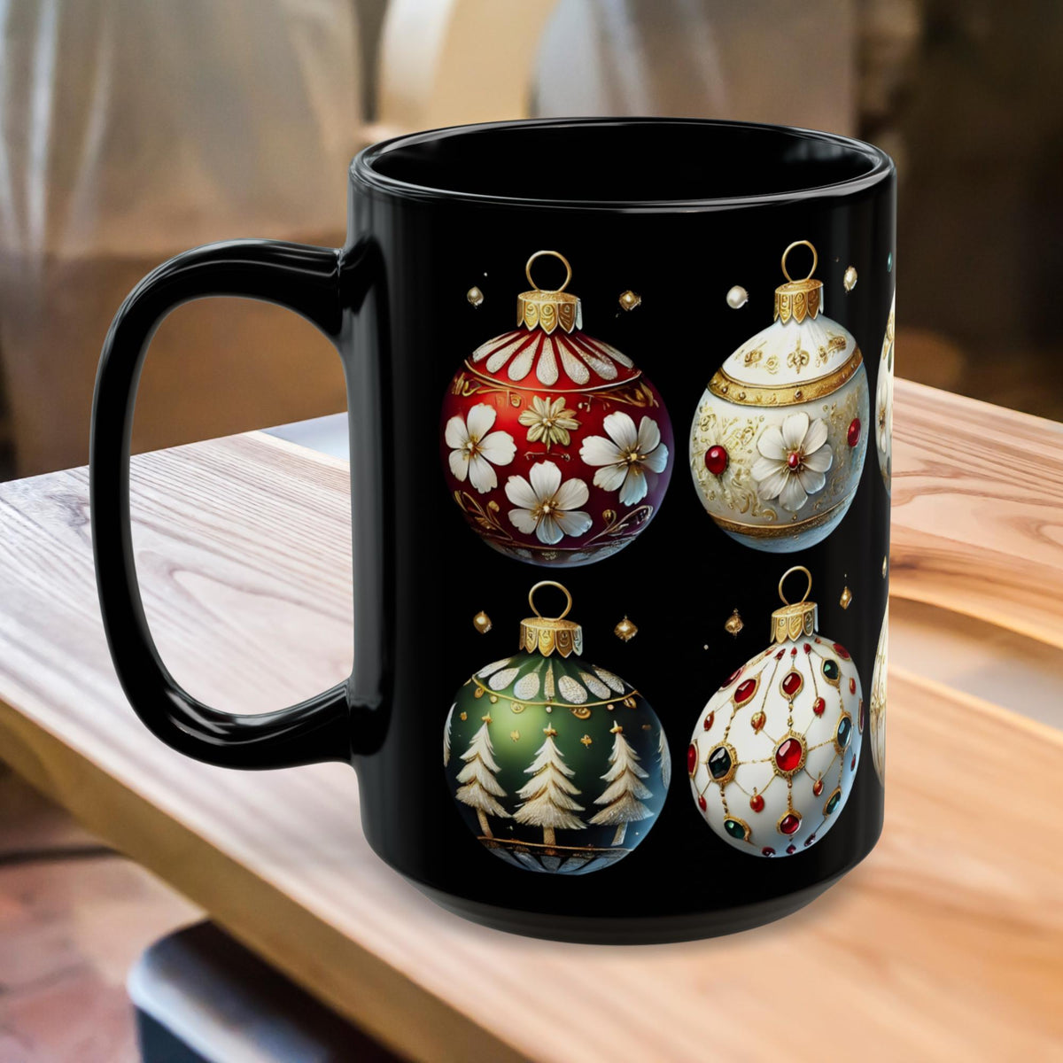Christmas Ornaments Ceramic Mug, Holiday Coffee Cup, Festive Christmas Tea Cup, Festive Winter Drinkware, Xmas Decor Gift Idea 11oz, 15oz