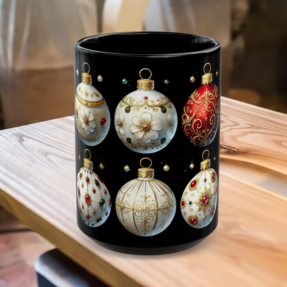 Christmas Ornaments Ceramic Mug, Holiday Coffee Cup, Festive Christmas Tea Cup, Festive Winter Drinkware, Xmas Decor Gift Idea 11oz, 15oz