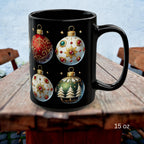 Christmas Ornaments Ceramic Mug, Holiday Coffee Cup, Festive Christmas Tea Cup, Festive Winter Drinkware, Xmas Decor Gift Idea 11oz, 15oz