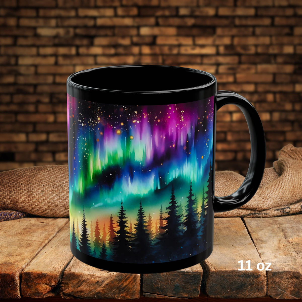 Northern Lights Mug, Aurora Borealis Cup, Northern Lights Drinkware, Colorful Sky Mug, Celestial Ceramic Mug, Xmas Gift Black Mug 11oz, 15oz