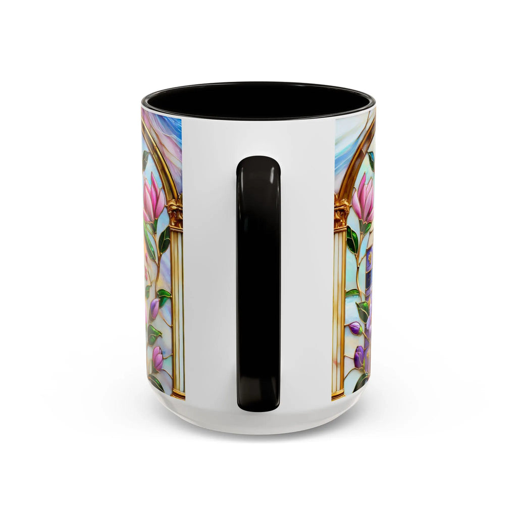 Floral Bookshelf Coffee Mug, Bookish Faux Stained-Glass Mug, Book Lover Gift, Reading Mug for Women, Library Aesthetic Cup 15oz