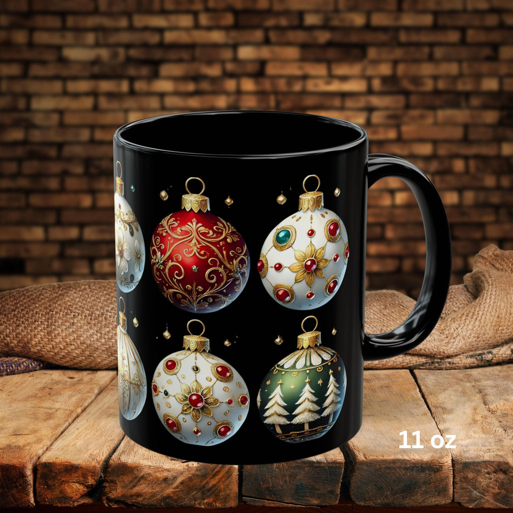 Christmas Ornaments Ceramic Mug, Holiday Coffee Cup, Festive Christmas Tea Cup, Festive Winter Drinkware, Xmas Decor Gift Idea 11oz, 15oz