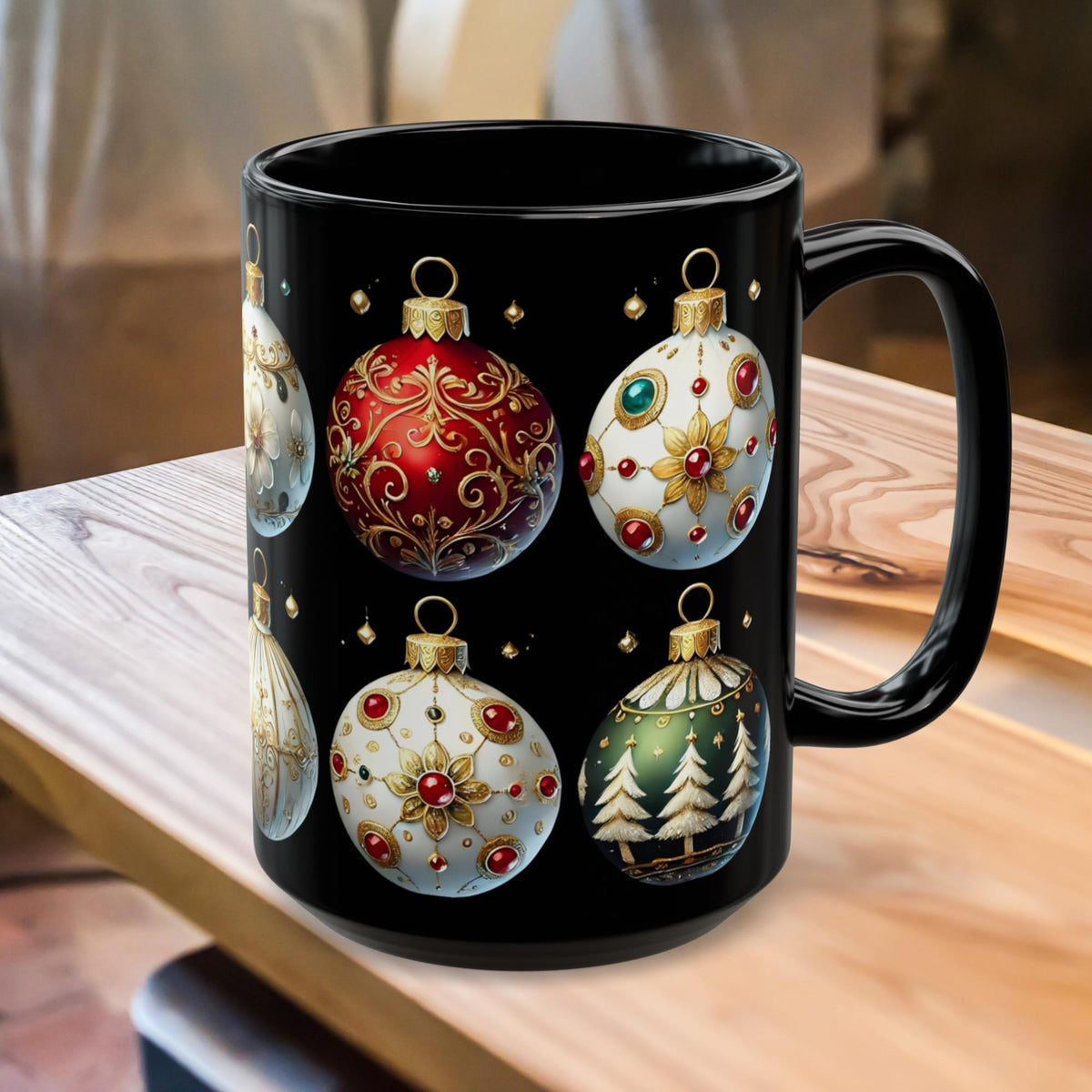 Christmas Ornaments Ceramic Mug, Holiday Coffee Cup, Festive Christmas Tea Cup, Festive Winter Drinkware, Xmas Decor Gift Idea 11oz, 15oz