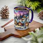 Christmas Village Mug, Christmas Mug, Christmas Mountain Mug, Aurora Borealis Mug, Unique Christmas Gift, Lake Mug, Vintage Style Mug 15oz