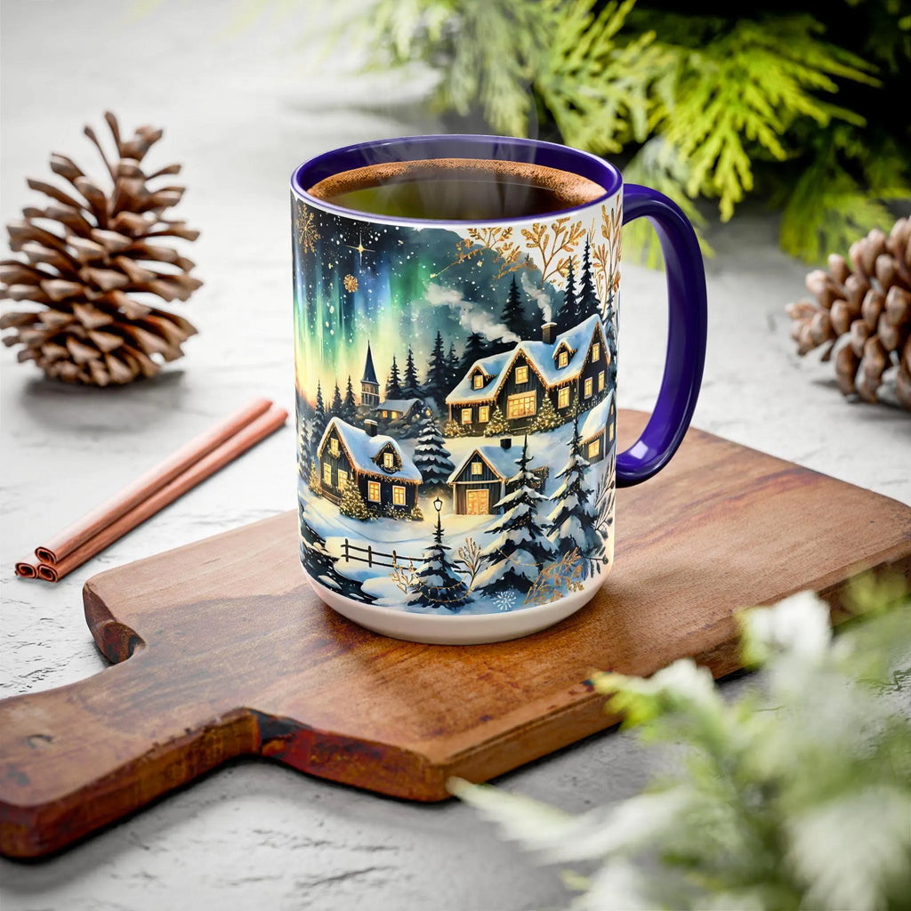 Christmas Village Mug, Christmas Cabin Mug, Merry Christmas Mug, Winter Mug, Unique Christmas Gift, Big Mug, Vintage Style Mug 15oz