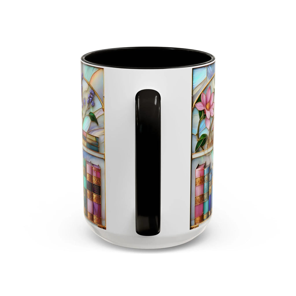 Floral Bookshelf Coffee Mug, Bookish Stained-Glass Style Mug, Book Lover Gift, Reading Mug for Women, Library Aesthetic Cup 15oz
