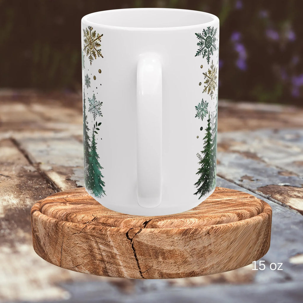 Snowy Pine Tree Winter Scene Mug, Evergreen Mug, Winter Themed Forest Coffee Mug, Cozy Christmas Gift for Forest Lovers, Holiday Gift 15oz