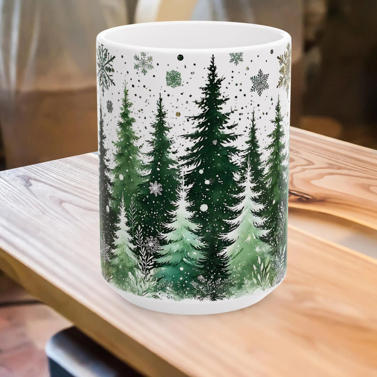 Snowy Pine Tree Winter Scene Mug, Evergreen Mug, Winter Themed Forest Coffee Mug, Cozy Christmas Gift for Forest Lovers, Holiday Gift 15oz