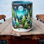 Pine Forest Mug 15oz, Stained Glass Style Coffee Cup, Winter Evergreen Tree Mug, Nature Lover Christmas Gift