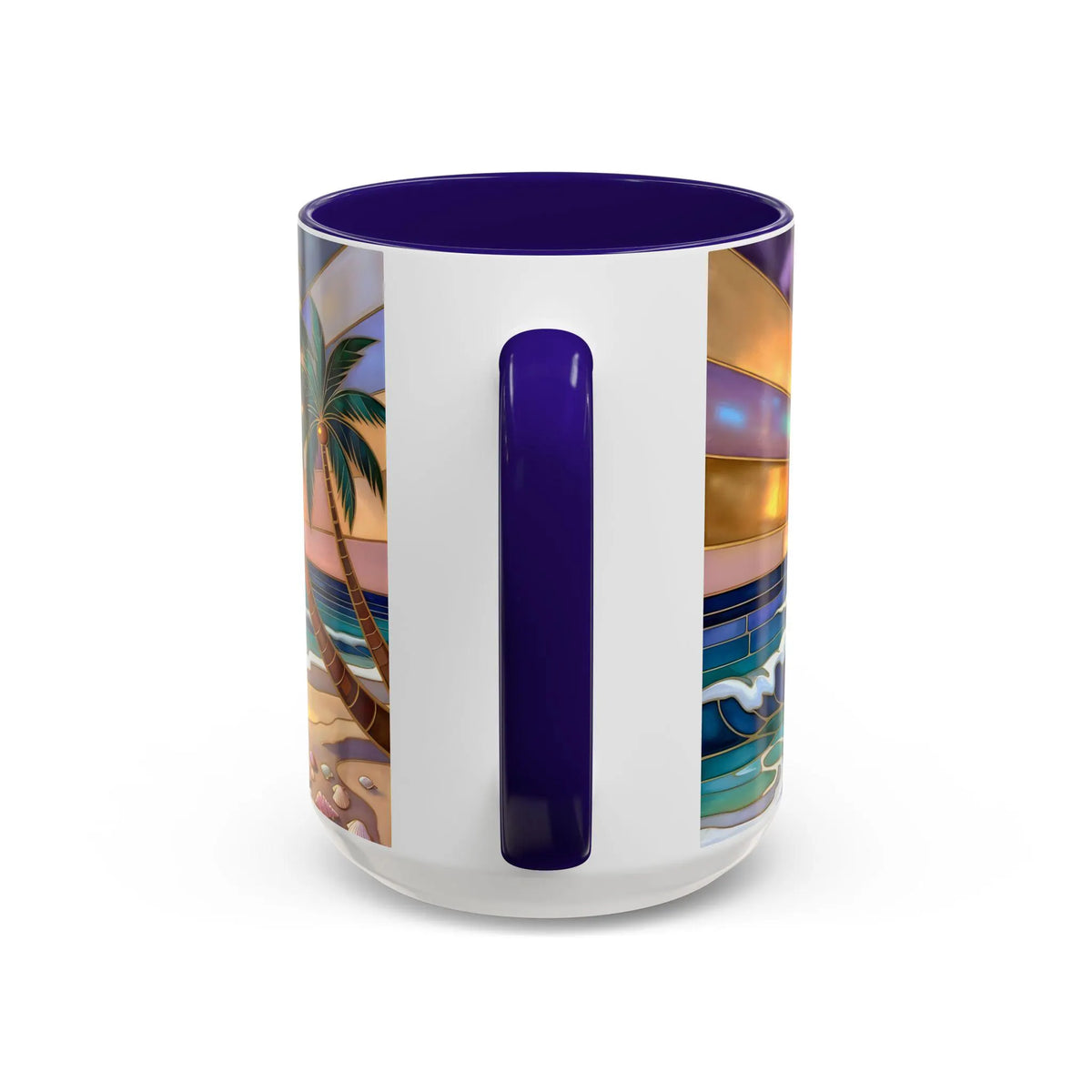 Beach Sunrise Stained Glass Style Mug, Coastal Ocean Coffee Cup, Sunrise Sea Mug, Beach Lover Cup 15oz