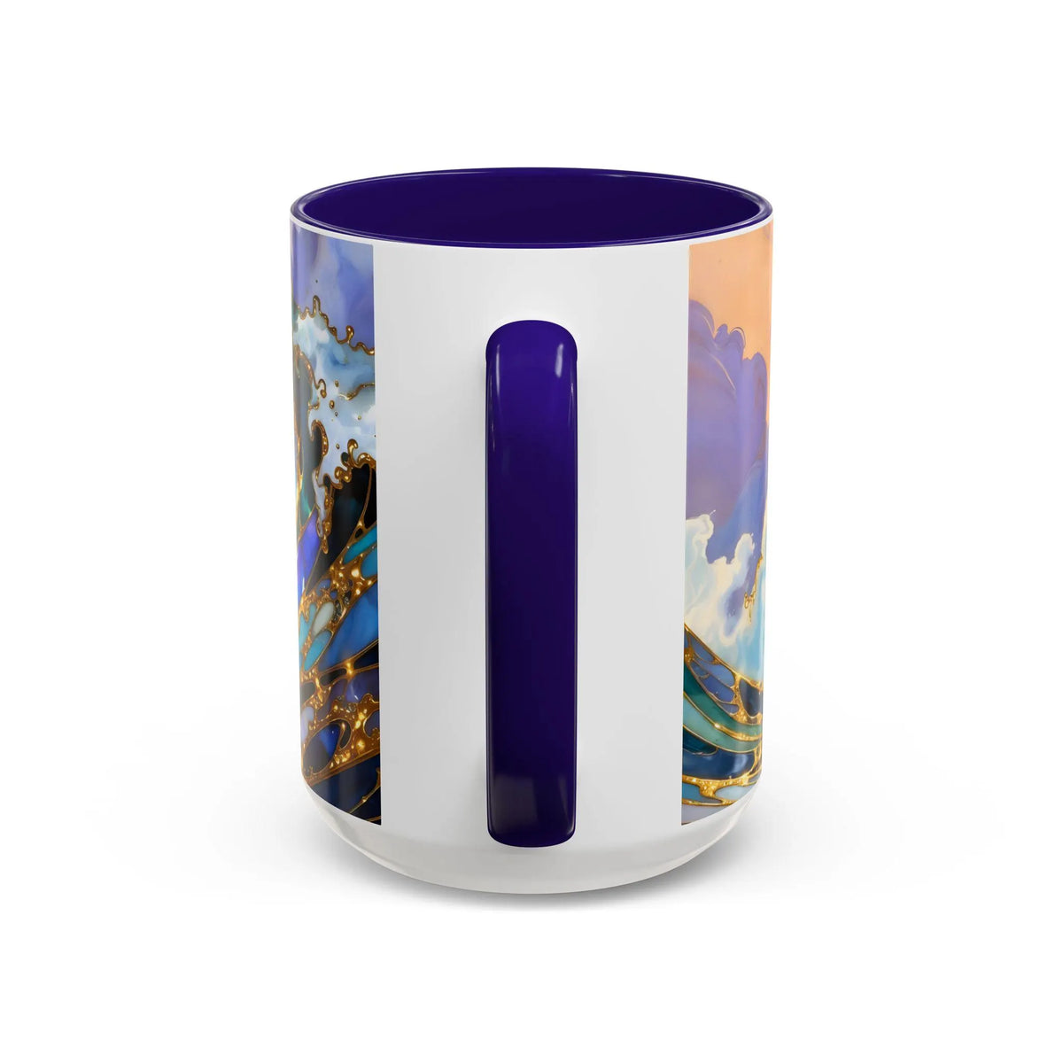 Ocean Waves Stained Glass Style Coffee Mug, Coastal Beach Decor Cup, Nautical Sea Wave Art Mug 15oz