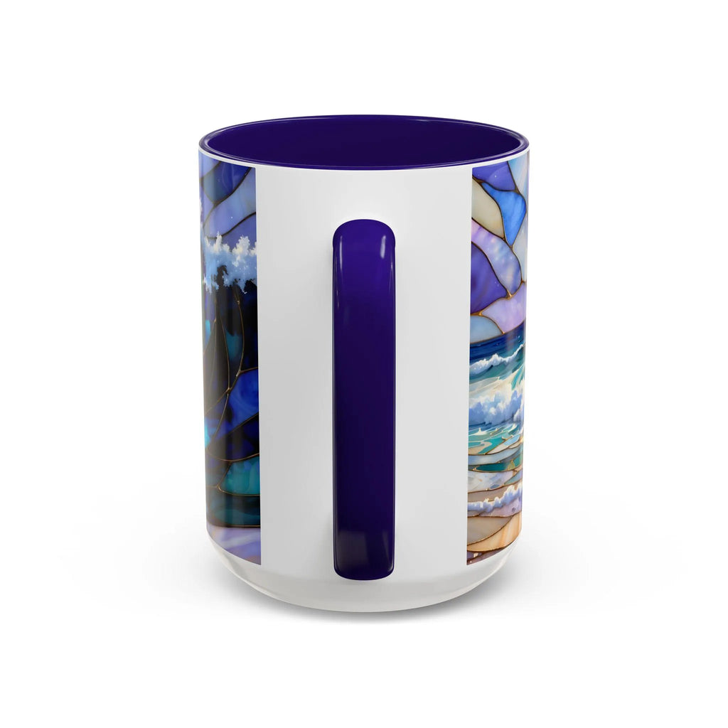 Stained Glass Style Ocean Wave Mug, Colorful Coastal Coffee Cup, Beach Sunrise Ceramic, Ocean Lover Gift Cup 15oz