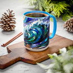 Stained Glass Style Ocean Wave Mug, Colorful Coastal Coffee Cup, Beach Sunrise Ceramic, Ocean Lover Gift Cup 15oz