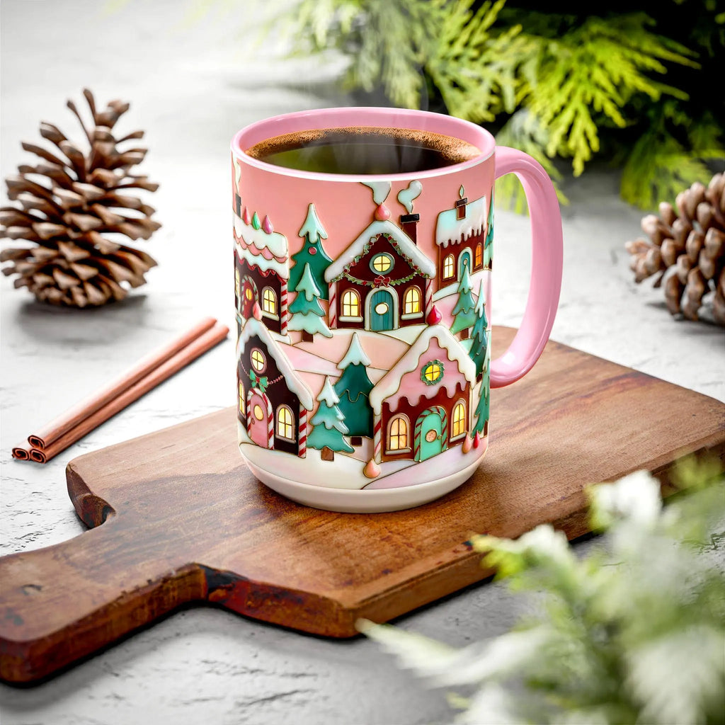 Pink Christmas Mug, Pinkmas Village Coffee Cup, Pink Christmas Town Mug 15oz, Cute Christmas Gift for Her