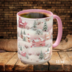 Pink Christmas Village Mug, Christmas Movie Mug, Christmas Coffee Mug, Merry Christmas Mug, Aesthetic Mug, Holiday Kitchen Decor, 15oz