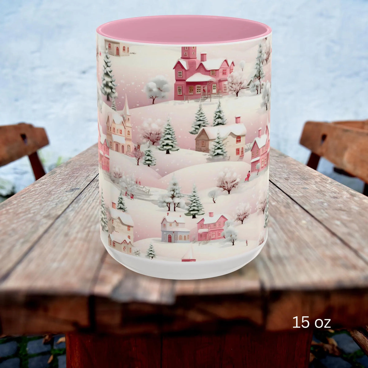 Pink Christmas Village Mug, Christmas Movie Mug, Christmas Coffee Mug, Merry Christmas Mug, Aesthetic Mug, Holiday Kitchen Decor, 15oz