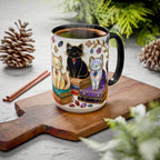 Stained Glass Style Cats Mug, Bookish Cat Art Mug, Jewel Tone Fantasy Cats Cup, Book Lover Mug 15oz