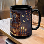 Crescent Moon Gothic Book Lover Coffee Mug, Dark Academia Witchy Floral Gift, Reading Mug, Book Lover Gift, Bookish Fall, Ceramic Cup 15oz