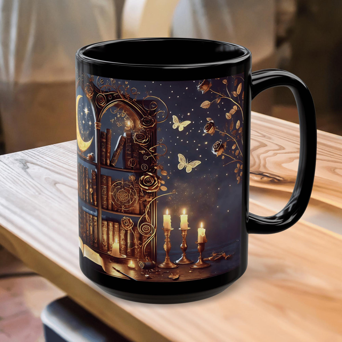 Crescent Moon Gothic Book Lover Coffee Mug, Dark Academia Witchy Floral Gift, Reading Mug, Book Lover Gift, Bookish Fall, Ceramic Cup 15oz
