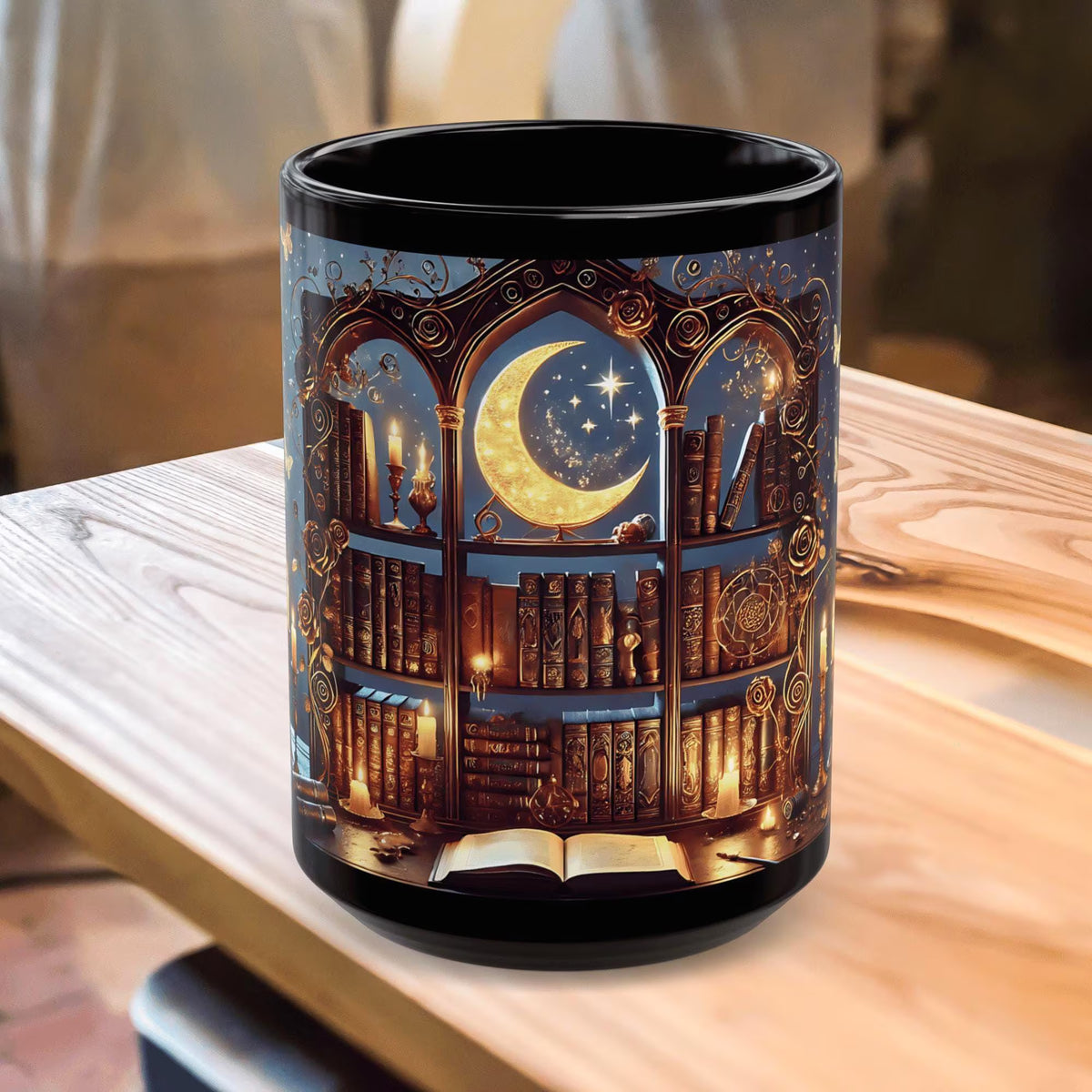 Crescent Moon Gothic Book Lover Coffee Mug, Dark Academia Witchy Floral Gift, Reading Mug, Book Lover Gift, Bookish Fall, Ceramic Cup 15oz