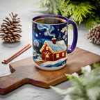 Stained Glass Christmas Village Mug, Winter Cottage Snow Scene Mug, Cozy Holiday Art Cup, Christmas Gift Mug 15oz