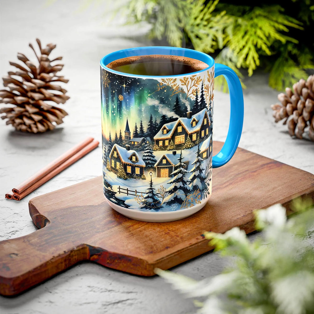 Christmas Village Mug, Christmas Cabin Mug, Merry Christmas Mug, Winter Mug, Unique Christmas Gift, Big Mug, Vintage Style Mug 15oz