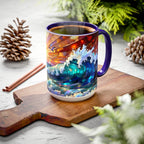 Stained Glass Style Ocean Beach Mug 15oz, Sunrise High Waves Coffee Cup, Palm Tree Coastal Art Cup, Tropical Beach Gift