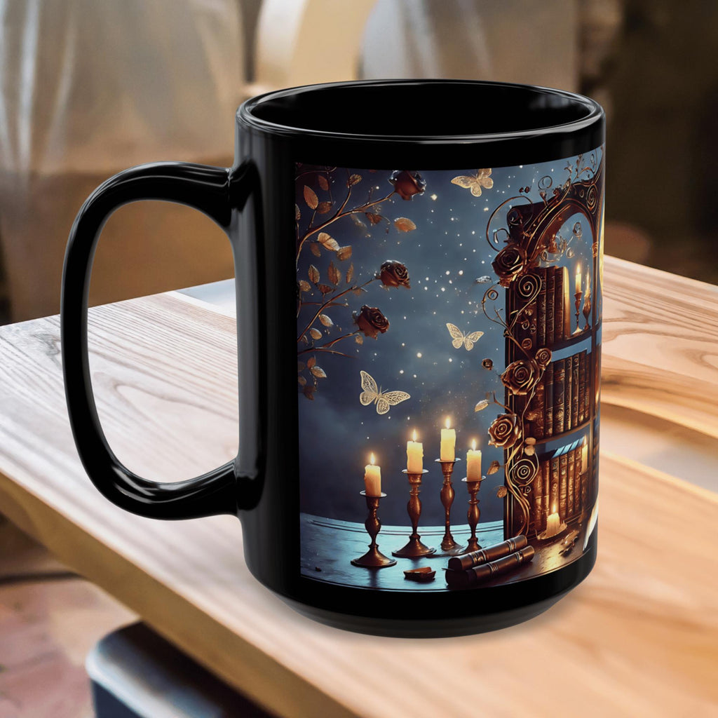 Crescent Moon Gothic Book Lover Coffee Mug, Dark Academia Witchy Floral Gift, Reading Mug, Book Lover Gift, Bookish Fall, Ceramic Cup 15oz