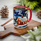Stained Glass Christmas Village Mug, Winter Cottage Snow Scene Mug, Cozy Holiday Art Cup, Christmas Gift Mug 15oz