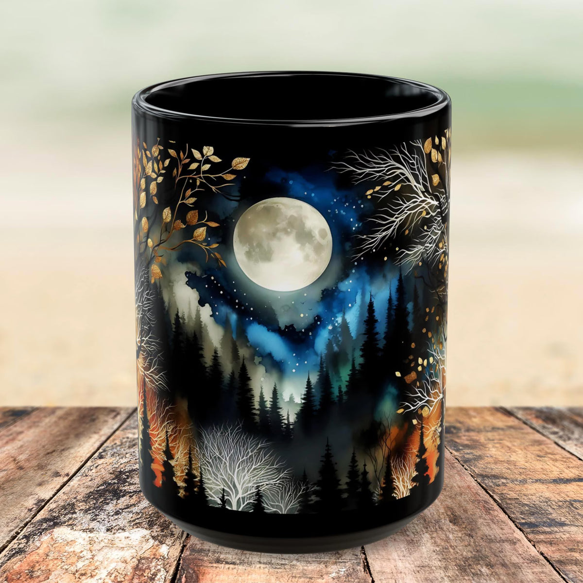 Witchy Moon Mug, Dark Forest Mug, Gothic Forest Dark Academia Mug, Mystical Night Coffee Mug, Mystical Forest Coffee Cup, Halloween Cup 15oz