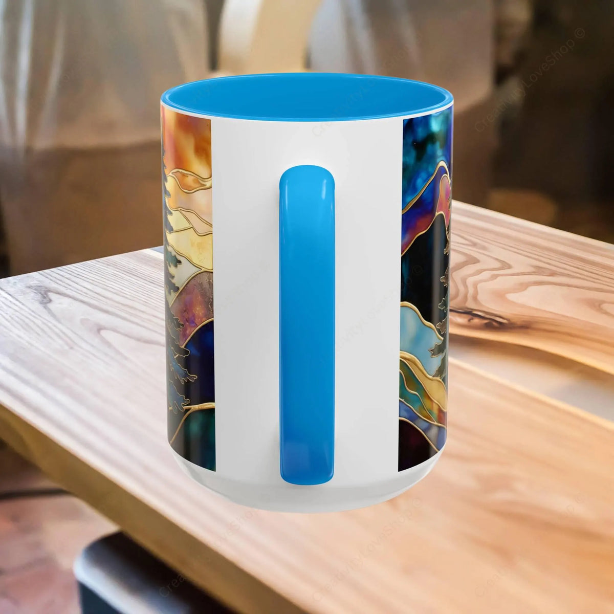 Stained Glass Style Mountain Mug, Forest Landscape Coffee Mug, Nature Lover Gift, Outdoor Adventure Mug, Fathers Day Gift 15oz