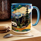 Stained Glass Style Mountain Camper Mug, Camping Coffee Cup, Outdoor Adventure Mug, Nature Lover Gift, Fathers Day Mug, Forest Landscape Cup