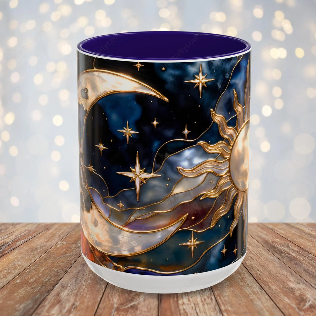 Celestial Sun Moon Mug, Stained Glass Style Coffee Mug, Moon & Sun Mug, Witchy Gift Mug, Astrology Mug, Dark Academia Cup, Gothic Cup