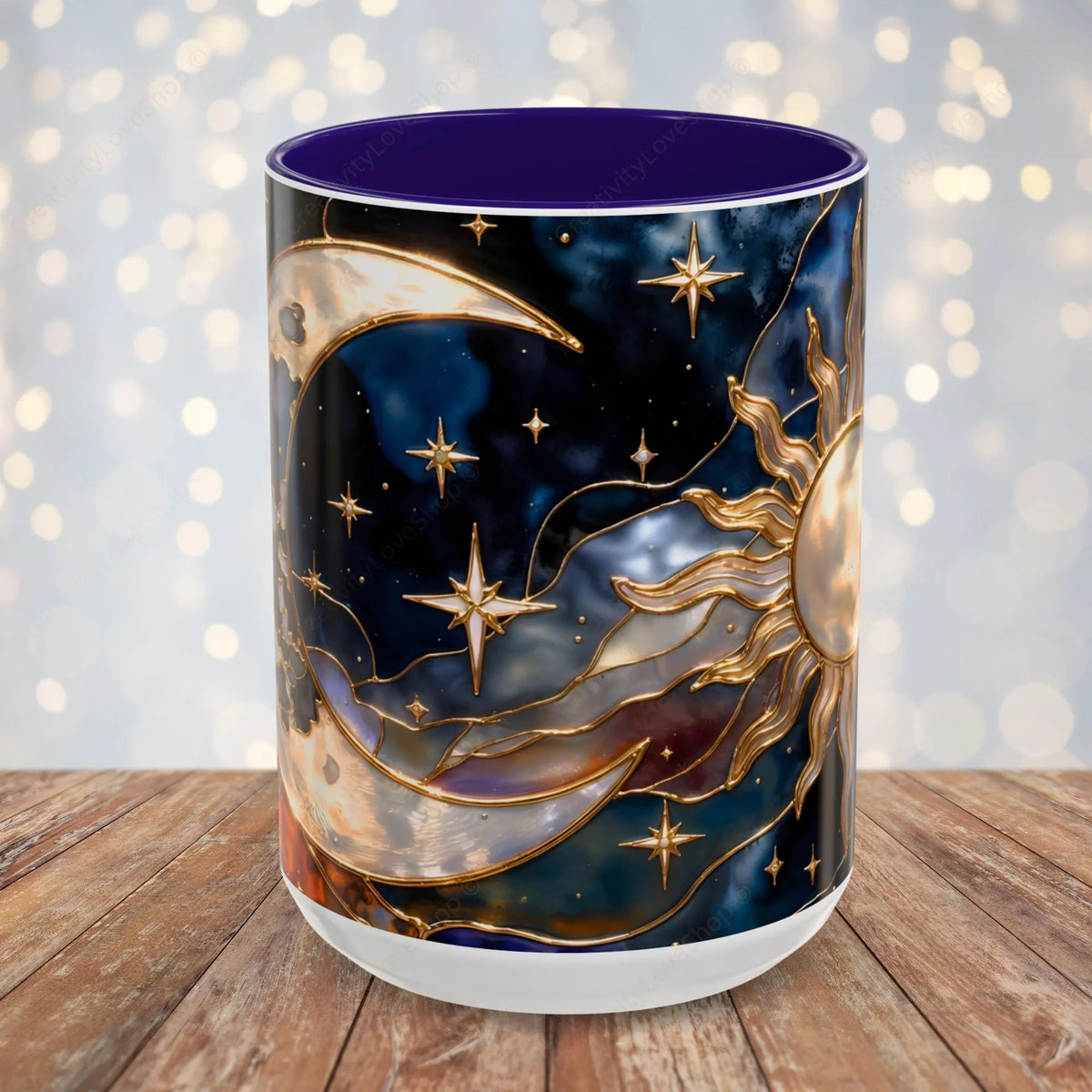 Celestial Sun Moon Mug, Stained Glass Style Coffee Mug, Moon & Sun Mug, Witchy Gift Mug, Astrology Mug, Dark Academia Cup, Gothic Cup