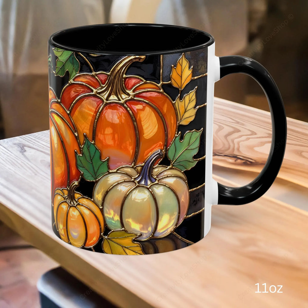 Pumpkin Mug, Fall Coffee Mug, Autumn Pumpkin Cup, Stained Glass Pumpkin Mug, Cozy Fall Gift, Thanksgiving Mug, Halloween Mug