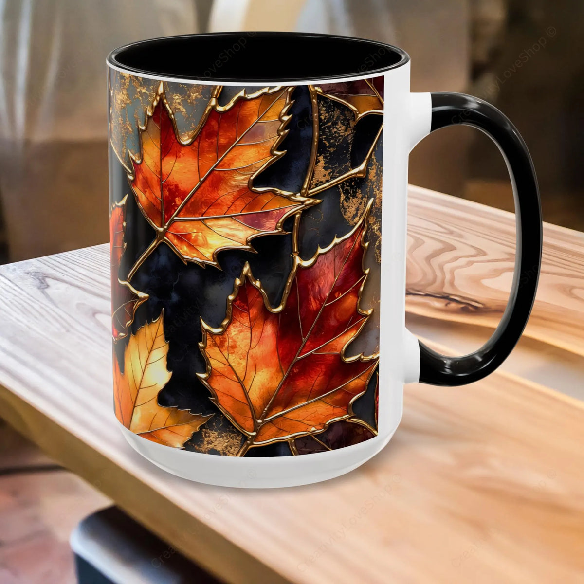 Autumn Leaves Mug, Fall Coffee Mug, Maple Leaf Mug, Stained Glass Style Mug, Thanksgiving Mug, Cozy Fall Gift, Autumn Coffee Cup