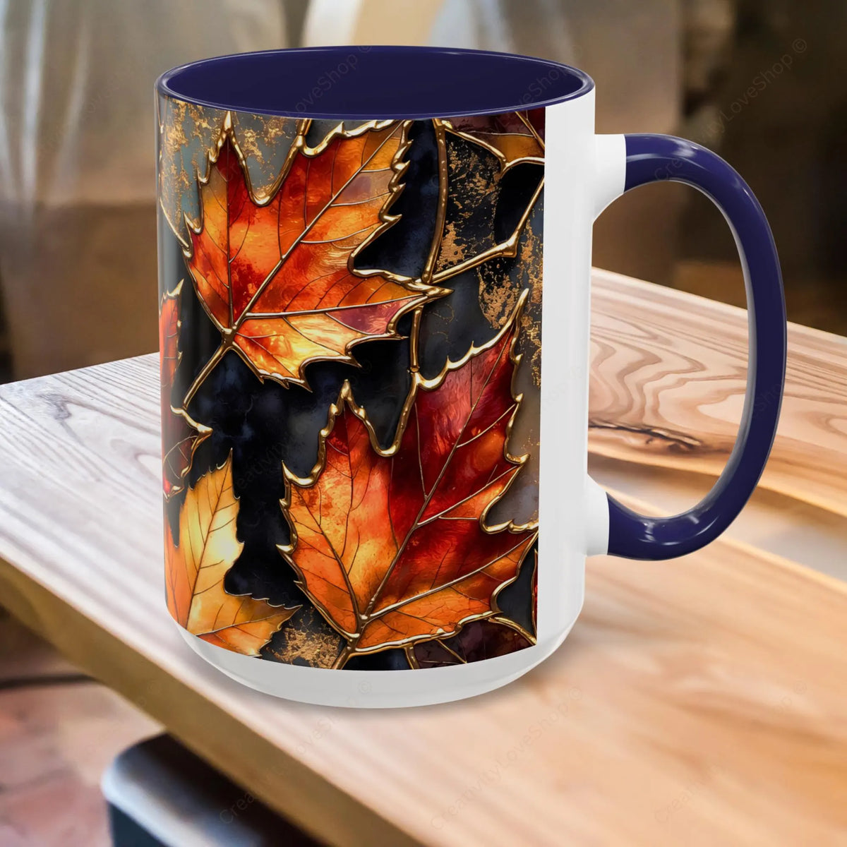 Autumn Leaves Mug, Fall Coffee Mug, Maple Leaf Mug, Stained Glass Style Mug, Thanksgiving Mug, Cozy Fall Gift, Autumn Coffee Cup