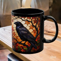 Raven Mug, Stained Glass Crow Coffee Mug, Gothic Raven Mug, Dark Academia Gift, Witchy Fall Mug, Bird Lover Gift, Halloween Cup 11oz, 15oz