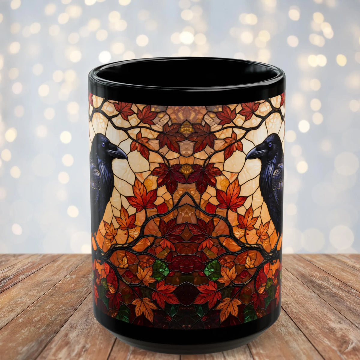 Raven Mug, Stained Glass Crow Coffee Mug, Gothic Raven Mug, Dark Academia Gift, Witchy Fall Mug, Bird Lover Gift, Halloween Cup 11oz, 15oz